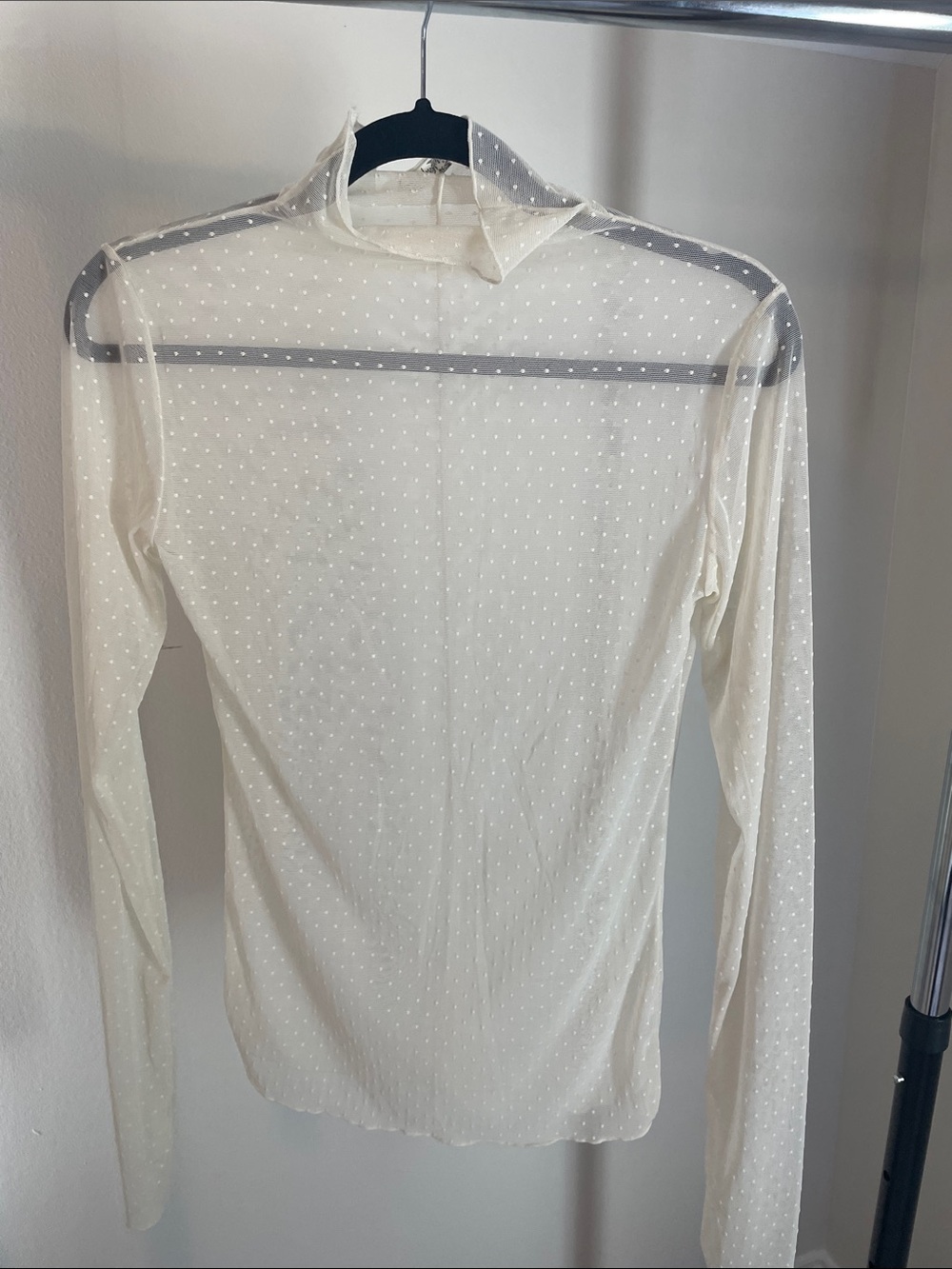 Free People Sheer Ivory Long-Sleeve Dot Mesh Shirt